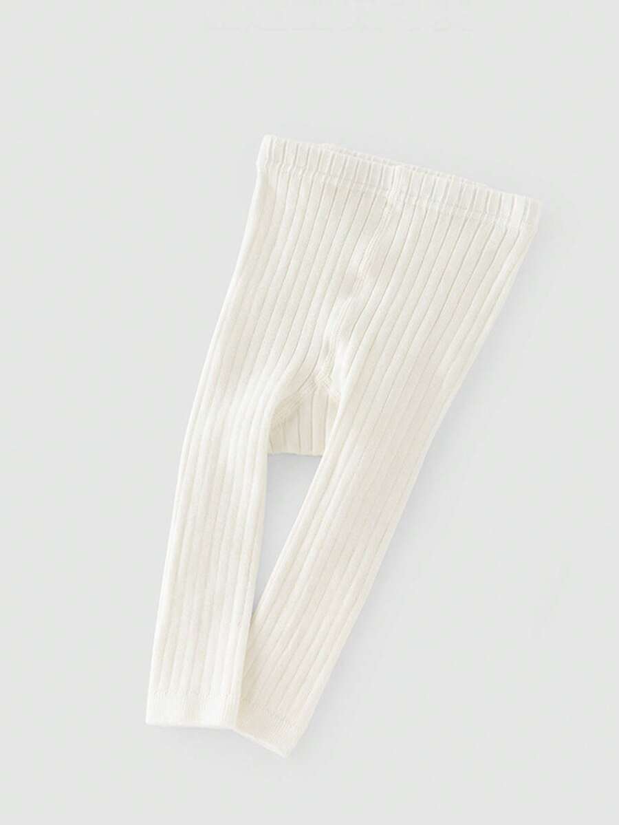 1pc Striped Cropped Leggings, Snug Fit, Suitable For Layering Under Skirts - White - View 1