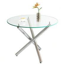 Round Dining Table With Tempered Glass Top And Metal Legs, Coffee Table, Modern Minimalist Dining Table, 80 * 80 * 76 Cm - View 7