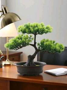 1棵45厘米/17.72英寸优雅人造松树盆景，易于养护，栩栩如生，是送给植物爱好者的理想礼物，适合小空间，可放置于家居/办公桌上作为装饰。 - 綠色 - 查看 5