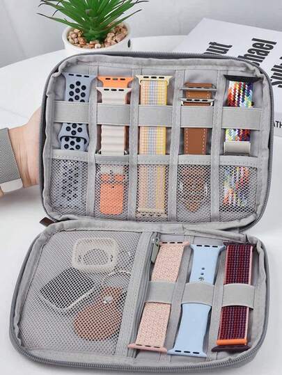 1 pieza Estuche de almacenamiento de correa de reloj de nailon, puede almacenar correas de reloj, cables, bolsa organizadora de viaje, correas de smartwatch, estuche accesorio de reloj multifuncional adecuado para correas de , auriculares, cables, cargadores, joyas, cosméticos y otros accesorios