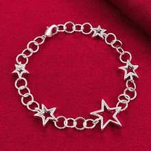 Pulsera de cadena con estrella de cinco puntas plateada en plata de ley 925 para mujer, joya de compromiso, boda y fiesta - Plateado - Ver 2