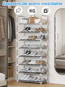 Zapatero 6/7/8/9 Niveles, Organizador Zapatera Rack, Zapatero Pequeño Apilable para 18 - 27 Pares, Organizador de Zapato para Almacenar y Guardar Los Zapatos, Se Utiliza en el Pasillo, Dormitorio, Sala de Estar - Plata/8 capas - Ver 2