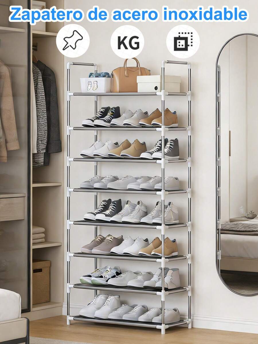 Zapatero 6/7/8/9 Niveles, Organizador Zapatera Rack, Zapatero Pequeño Apilable para 18 - 27 Pares, Organizador de Zapato para Almacenar y Guardar Los Zapatos, Se Utiliza en el Pasillo, Dormitorio, Sala de Estar