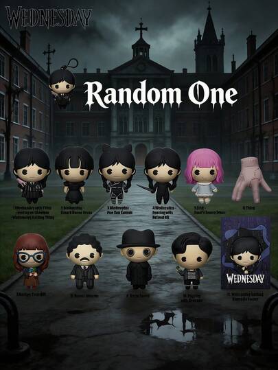 Netflix 1PC Officially Licensed Wednesday Series Blind Bag Keychain Mystery 3D Figure Random One Wednesday Addams Enid Sinclair Thing Marilyn Thornhill  Uncle Fester Pugsley Addams Cute Cartoon Anime Bag Clip Charm Collectible Ornament Surprise Gift For Fans Party Birthday Halloween Accessories