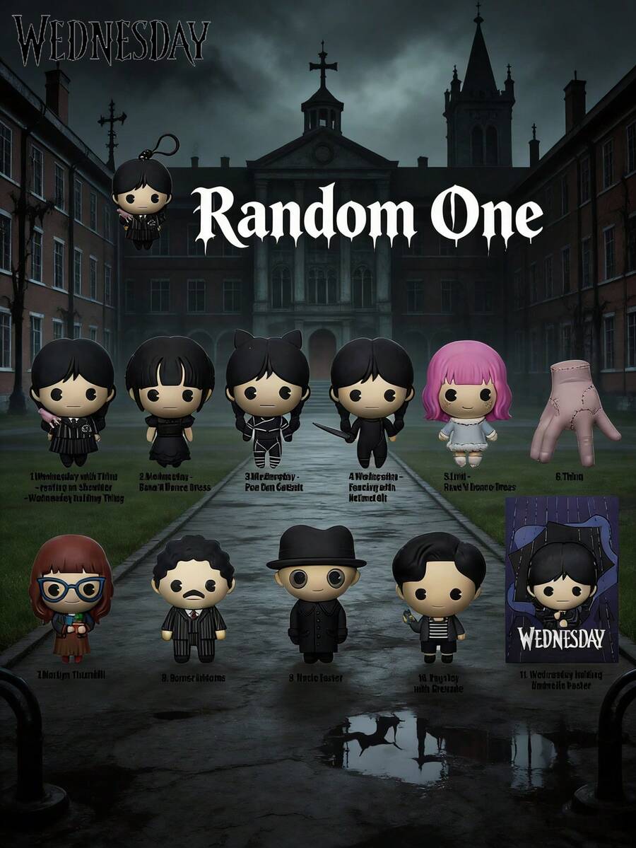 1pc Official Licensed "" Blind Bag Keychain, Random 1 Piece 3D Cute Character Figurine Charm, Including Wednesday Addams, Edith Sinclair, Thing, Marilyn Addams, , Uncle Fester, Pugsley Addams And Other Classic Characters, Cartoon Style Detailed And Vivid, Blind Bag Design Adds Surprise And Collection Fun - Multicolor - View 1