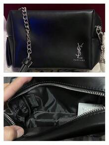 Yves Saint Laurent 黑色方形链条包，经典Logo设计，DIY手工改造包，复古高端腋下/肩背包，奢华女士手提包 - 黑色 - 查看 2