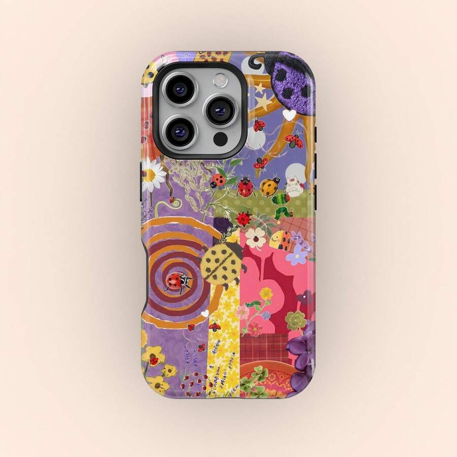 Shockproof Collage Elements Fashion Phone Case Vintage Interesting Artistic Ladybug & Floral Collage Phone Case Compatible With Iphone 17 16 15 14 Pro Max Plus 13 12 11 Spring Gift Birthday - Multicolor - View 1