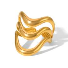 Frminee 3pcs/Set Fashionable, Minimalist, Elegant, Unique 18K Gold Plated Stainless Steel Geometric Ring Set, Everyday Jewelry And Gift For Women - Gold Style 3 - View 7