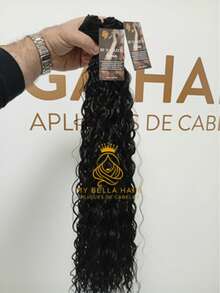 Russian Semi-Human Curly Hair Extension Weft, 50cm, Black, 100g Russian Fiber - S1 - View 5