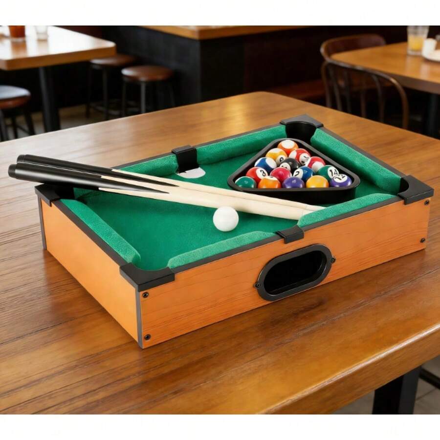 Shoze Compact Snooker Set For Parties, Mini Pool Table For Home And Outdoor Use, Including Balls And Clubs - Wooden - View 1