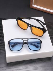 2 chiếc gọng kính thời trang vuông cổ điển bằng polycarbonate dành cho nam, thiết kế chắn gió hai bên, kiểu dáng thanh lịch và đơn giản, gọng kính nhẹ và thoải mái, phù hợp để đeo hàng ngày, kèm hộp đựng kính. - Nhiều màu - Xem 6