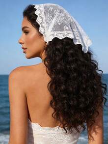 1件极简街头风白色蕾丝花卉系带领巾夏季发饰沙滩发带女士头巾度假头巾 - 白色 - 查看 2