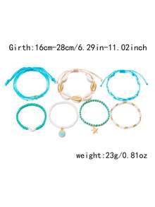 7pcs Bohemian Ocean Vacation Style Handmade Woven Faux Pearl Starfish Blue Seed Bead Bracelet Set - Multicolor - View 4