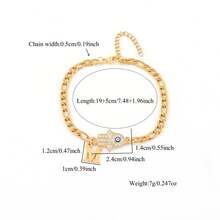 1 pieza Nuevo Brazalete de Cadena Figaro de Acero Inoxidable Dorado con Colgante Inicial de Ojo y Mano para Hombres - Amarillo Oro - Ver 2