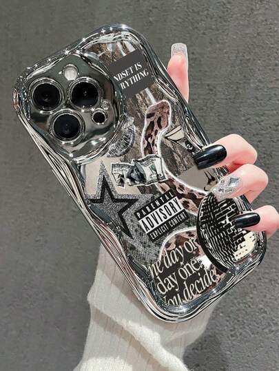 卡通拼接彩色印花奶油色纹理电镀软手机壳，兼容 17/17 Pro Max、16/16 Pro/16 Pro Max、15、XR、7P/8P、P12 Pro Max、P13 Pro Max、P14 Pro Max、P13、P14、P11、P12、P14、XS/S/XS Max/7/8，可爱时尚加厚保护套