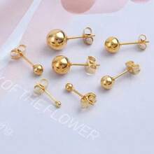 PMKMKM 12pcs 2mm/3mm/4mm/5mm/6mm Golden Or Silver Butterfly Clasp Steel Ball Stud Earrings, 316l Stainless Steel Hypoallergenic Earrings, Unisex Ear Bone Stud Piercing Jewelry, Minimalist Style Ear Accessory Suit For Boys/Girls, Thanksgiving Day Best Gift For Family And Friends - Gold - View 10
