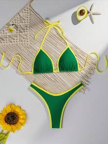 RWX VEST Triangle Bikini With Contrasting Trim And Adjustable Tie 2025 XX574 - Green - View 1