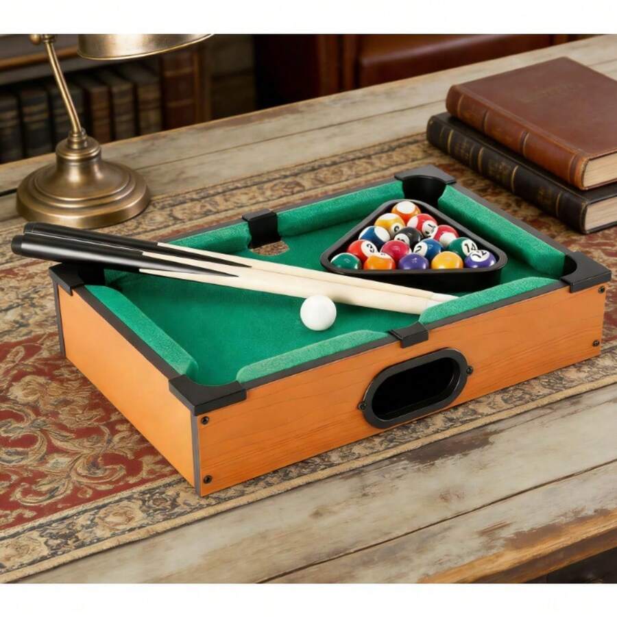 Compact Snooker Set With Mini Pool Table In The Bar, Suitable For Gatherings, Family Use, Outdoor Activities, Drinking Games, Including Ball Games - Wooden - View 1