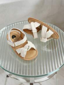 婴儿幼儿女童PU皮软皮露趾夏季凉鞋花朵公主平底鞋婴儿白色、粉色、黑色、棕色凉鞋 - 白色 - 查看 7