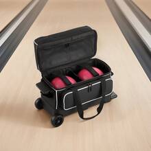 Accesorios de bolos - Tasche mit integriertem Trolley, 2 Bälle, Schwarz-Weiß - Ver 9