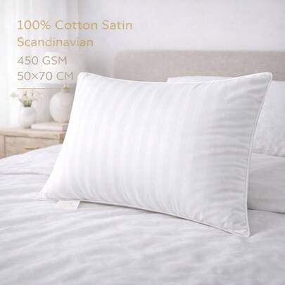 Pernă de lux din satin 100% bumbac 50x70 cm – 450/650/850 GSM Calitate hotelieră – Design scandinav – Moale și respirabilă – Fabricată în Turcia