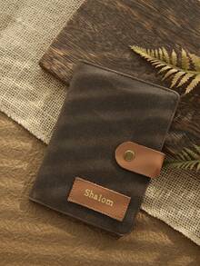 Takeoak 1pc Customized Name With Fashion Buckle Gold Personalized Word Waxed Canvas Texture Passport Cover Unique Document Card Holder Travel Accessory Handmade Fashion Travel Accessory Men's Father's Day Gift - Multicolor - View 13