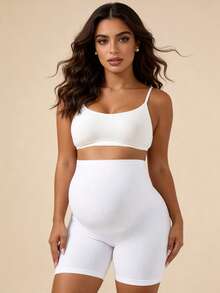 Hart & Haze Maternity Shorts With High Waist And Expandable Abdominal Support Panel, Christmas Edition - White - View 2