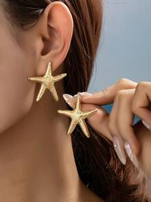 1 对不对称海星耳钉，简约时尚，适合日常佩戴、派对、海滩、婚礼、舞会、校园、宴会 - 翹腳海星 - 查看 4