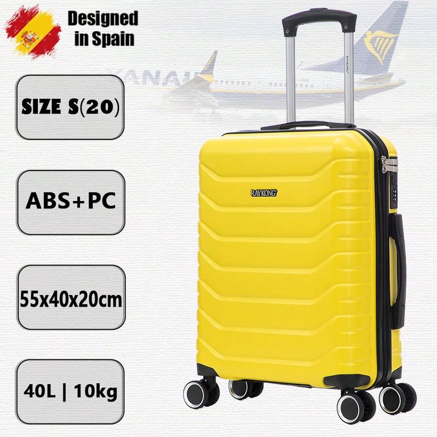 55x40x20厘米 ABS+聚碳酸酯登机箱(40升)硬壳小号行李箱,带4个360°旋转轮和密码锁 - 20英寸 - 黑色/海军蓝/黄色/薄荷绿/玫瑰金/绿色/浅粉色/蓝绿色 - 黃色 - 查看 1