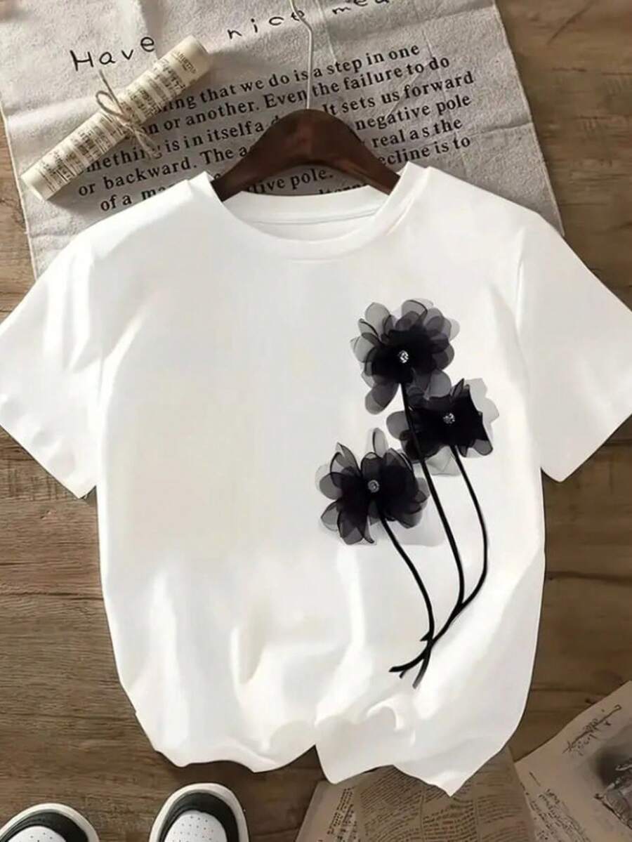 Women's 100% Cotton Casual Unisex T-Shirt With Floral Print And Round Neck, Ideal For Everyday Wear! - trắng - Xem 1