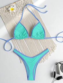 RWX VEST Triangle Bikini With Contrasting Trim And Adjustable Tie 2025 XX574 - Celeste - Ver 4
