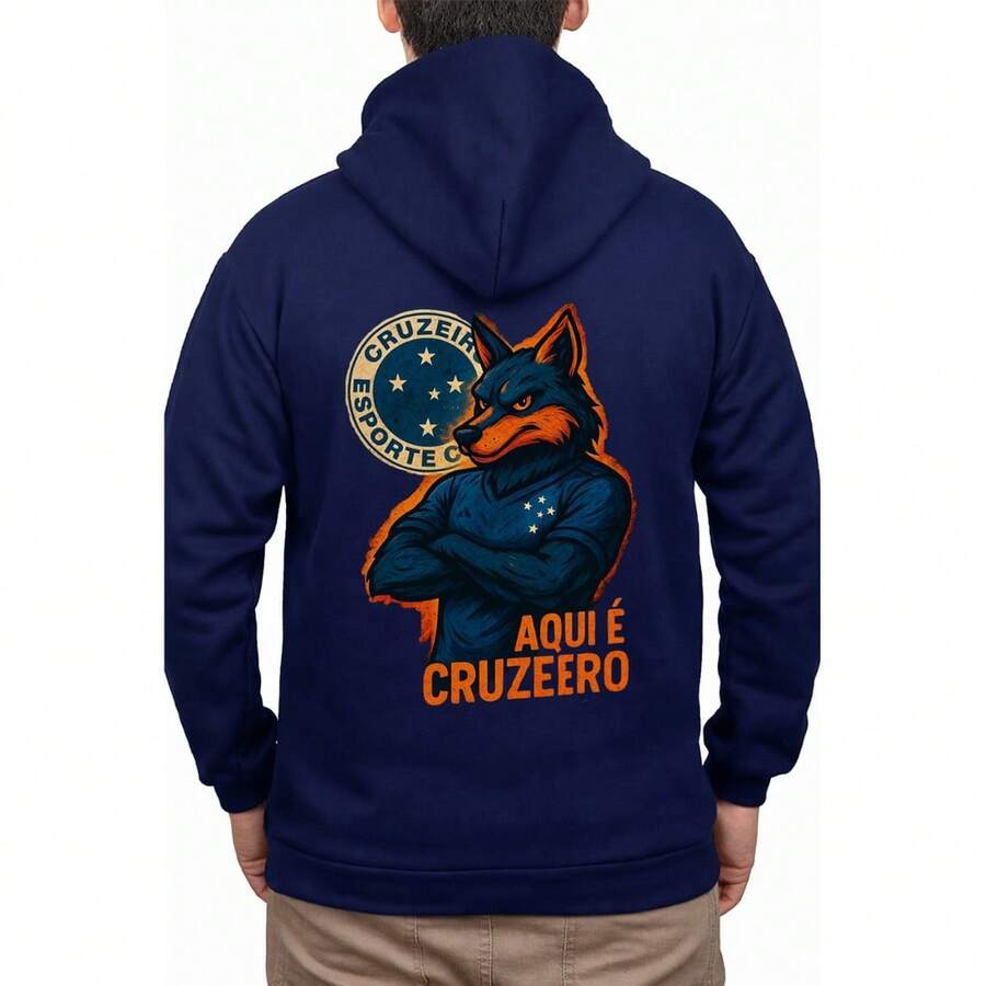 Moletom Canguru Capuz Cruzeiro Premium Unissex Masculino Feminino Blusa De Frio - Azul Marinho - Visão 1