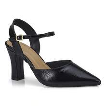 Women's Pointed Toe Dress Pump With Buckle And Block Heel 8588 - Black - View 1