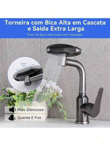 Torneira Monocomando Banheiro Cascata 360° 4 Modos Aço Acabamento Winda - Cinza escuro - Visão 6
