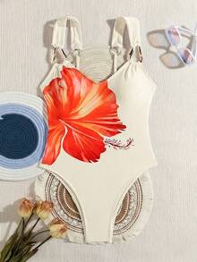 1pc Floral Pattern Sexy One-Piece Swimsuit Vacation Beach Summer - Multicolor - View 2