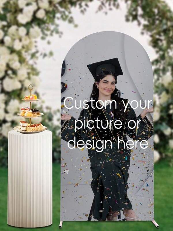 Customized Arch-Shaped Backdrop Curtain, Available In Multiple Sizes, Customizable Text And Photos, Personalized Design, Double-Sided Elastic Backdrop Curtain, Suitable For Lawn, Garden, Living Room And Other Occasions - Wedding, Birthday Party, Bridal Shower, Christmas Party, Baby Shower, Retirement Party, Anniversary Event