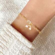 1pc New Classic Rainbow Bubble Initial Golden Stainless Steel Figaro Chain Bracelet For Women - Yellow Gold - View 1