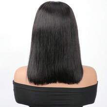 Short Black Hair Glueless Bob Wig With Airy Bangs Human Hair 4X4 Closure Wig Ready To Go Bob Wig, Wear Go Pre Cut Pre Plucked Glueless Closure Wig Layered With Fringe Bangs - SNatural - View 6