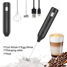 Feizsmile Espumador de leche eléctrico recargable de mano con 2 accesorios de varilla de acero inoxidable, 3 ajustes de velocidad, apto para café, matcha, latte, capuchino, chocolate caliente y talla grande - Negro - Ver 9