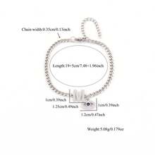 1 pieza Nuevo brazalete de cadena de acero inoxidable plateado con colgante de inicial de ojo de moda para hombres - Plateado - Ver 2