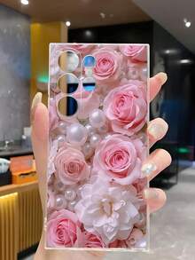 1个可爱粉色玫瑰仿珍珠花朵软壳手机壳，兼容华为、荣耀、Galaxy A04e/12/A13/A14/A34/A50/A52/A53/A54/S21/S22/S23/S24/S25/S25Ultra/S26/S26 Plus/S26 Ultra、6A/7A/8A、12T/13T - 無色 - 查看 7