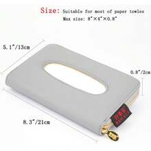 Fredyusu Soporte para pañuelos de Coche, Soporte para Caja de pañuelos, Funda de Piel de Primera Calidad con Cierre para Parasol - A - Ver 4