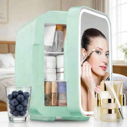 5L/6 Can Portable Mini Skincare Fridge, Compact Mini Fridge For The Office, Bedroom, Travel, Cooler & Warmer For Food, Drinks And Cosmetic [Energy Class E]