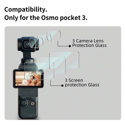 适用于 OSMO Pocket 3 的 3 套屏幕保护膜，Osmo Pocket 3 镜头保护膜，Osmo Pocket 3 配件，含玻璃液晶显示屏膜，超高清，9H 硬度，防刮擦