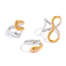 Frminee 3 piezas/1 pieza Anillos apilables de acero inoxidable grueso para mujeres, anillos de nudillo abiertos exagerados chapados en oro de 18K - Color mezclado oro y plata - Ver 9