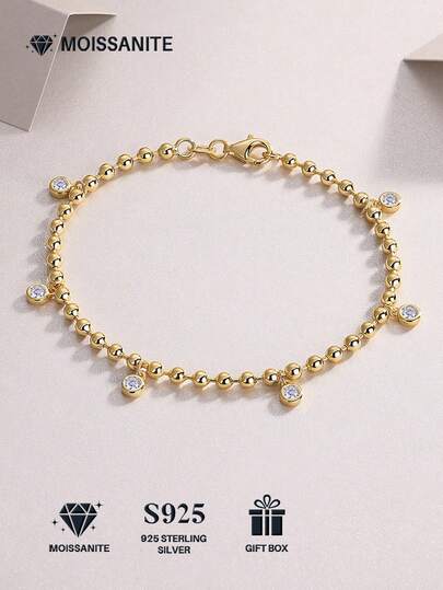 925 Sterling Silver Moissanite Bracelet For Women, Minimalist Design, Hypoallergenic, Versatile For Daily Wear, Gift For Girlfriend, Wife, Mother On Valentine's Day, Mother's Day, Comes In Gift Box