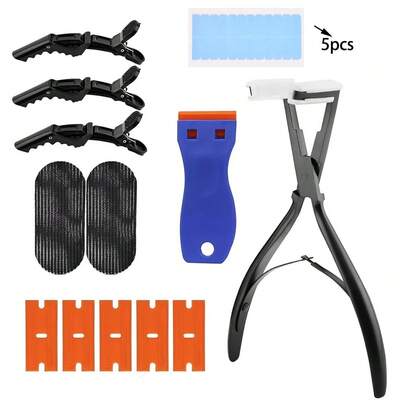 18pcs Hair Extension Tool Set - Includes Black Alligator Clips, Adhesive Tape, Scraping Tool, Styling Partition Clips - Perfect For Hair Styling And Extension Application, Styling Essentials | Stylish Hair Accessories | Adhesive Tape Clips, Hair Accessories