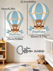 1pc Personalized Children's Decoration, Wooden Bear Hot Air Balloon Pattern 25-35cm, Bedroom Nursery Decor, Back To School Gift For Kids And Students - Black - View 3
