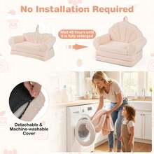 Fold-Out Kids Sofa 2-In-1 Convertible Toddler Couch & Lounger With Non-Slip Base Beige/Green/Pink - 米色 - 查看 5