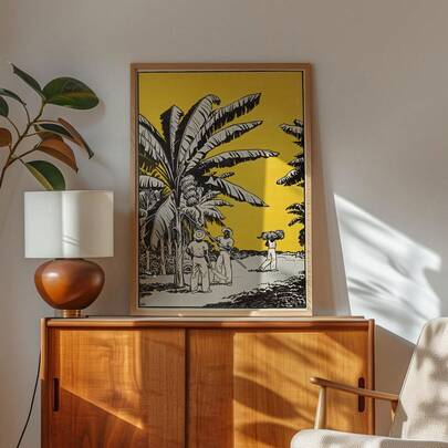 1 pièce Tableau mural vintage tropical Impression sur canevas botanique rétro | Décoration murale paysage naturel rétro pour chambre, salon ou bureau, affiche jungle tropicale moderne de milieu de siècle, cadeau de style campagnard pour elle, sans cadre ou avec cadre